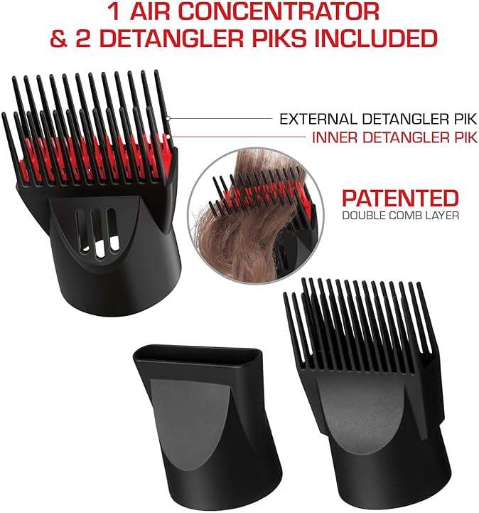 RED by Kiss Handle-Less 2200W Ceramic Tourmaline Hair Dryer, 3 Heat Settings, Pro Blow Dryer with Comb Attachment, Ionic for Frizz-Free Shine, Detangler & Straightening for 4C - Image 5