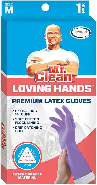 Mr. Clean Loving Hands Reusable Heat Resisting Cleaning Gloves with Cotton Flock Lining, Medium - Image 4