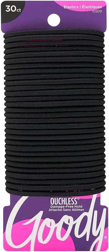 Goody Ouchless Hair Elastics - No Pull, No Breakage, Tangle-Free Hold for Thick, Curly, Coily & Textured Hair - 30 Count, Black, Long-Lasting Ponytail Holders for Women & Men - Image 1