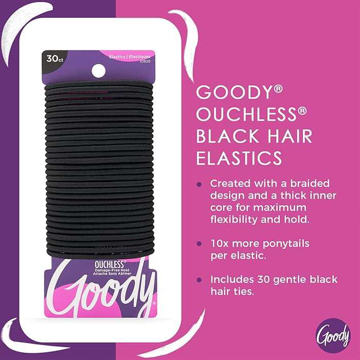 Goody Ouchless Hair Elastics - No Pull, No Breakage, Tangle-Free Hold for Thick, Curly, Coily & Textured Hair - 30 Count, Black, Long-Lasting Ponytail Holders for Women & Men - Image 2