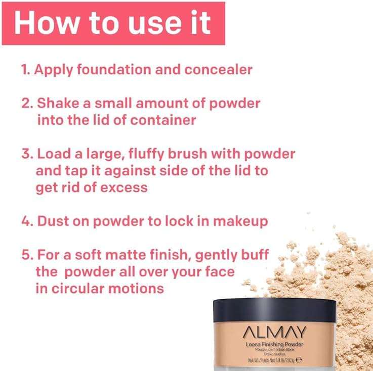Almay Setting Powder, Face Makeup, Matte Loose Powder, Hypoallergenic, Cruelty Free, 200 Light Medium, 1 Oz - Image 6