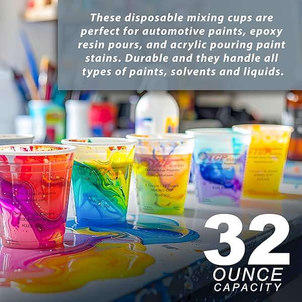 Custom Shop Paint Mixing Cups, 32-Ounce (Box of 100) - Plastic Measuring Cups for Liquids, Automotive Painting, Epoxy Resin, Acrylic Arts, Crafts, Disposable or Reusable, Graduated, Mixing Ratios - Image 4