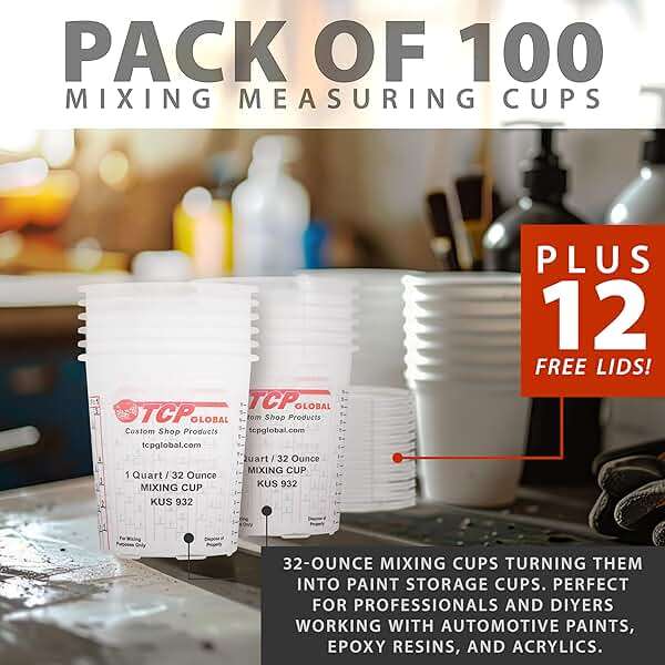 Custom Shop Paint Mixing Cups, 32-Ounce (Box of 100) - Plastic Measuring Cups for Liquids, Automotive Painting, Epoxy Resin, Acrylic Arts, Crafts, Disposable or Reusable, Graduated, Mixing Ratios - Image 6