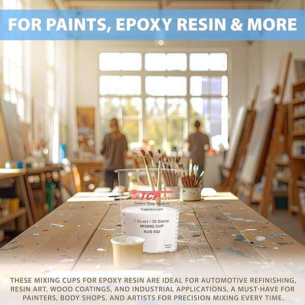 Custom Shop Paint Mixing Cups, 32-Ounce (Box of 100) - Plastic Measuring Cups for Liquids, Automotive Painting, Epoxy Resin, Acrylic Arts, Crafts, Disposable or Reusable, Graduated, Mixing Ratios - Image 7