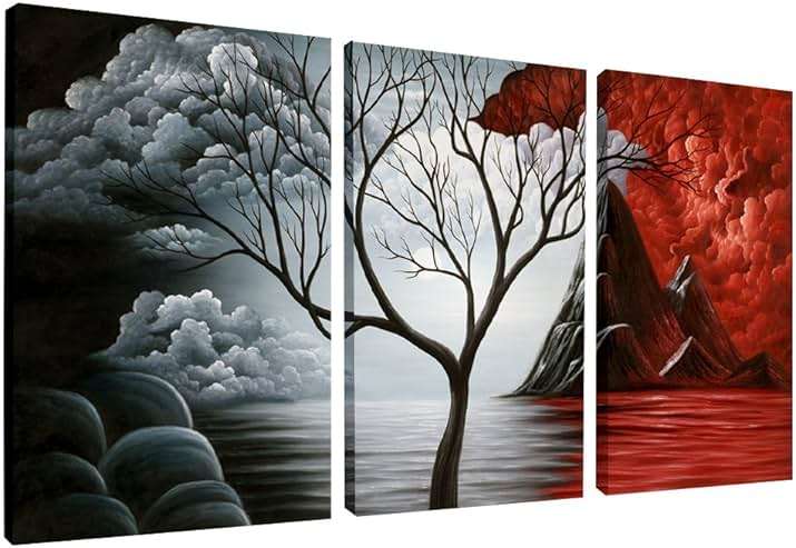 Wieco Art The Cloud Tree 3 Panels Modern Giclee Canvas Prints Artwork Abstract Seascape Paintings Reproduction Sea Beach Pictures Printed on Canvas Wall Art for Home Decorations Wall Decor - Image 1