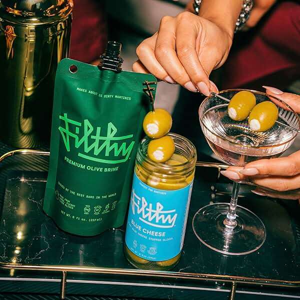 Filthy Blue Cheese Stuffed Olives, Premium Cocktail Garnish, Blue Cheese Stuffed Olives, Naturally Cured Queen Olives Stuffed With Real Wisconsin Blue Cheese for Martinis, 8.5 Oz Jar, 14 Olives - Image 3