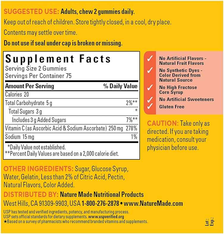 Nature Made Vitamin C Gummies 250mg per Serving for Daily Immune Support, Adult Vitamin C Immune Support Gummies, 150 Count, 75 Day Supply - Image 2