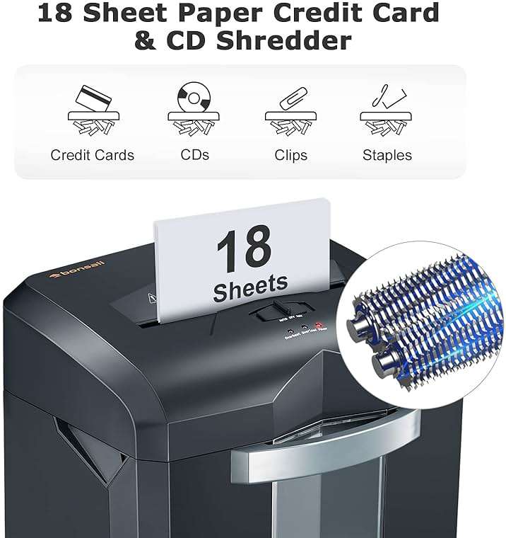 Bonsaii Paper Shredder, 18-Sheet 60-Minutes Shredder for Office Heavy Duty Cross-Cut Shredder with 6 Gallon Pullout Basket 4 Casters(C149-C) - Image 2
