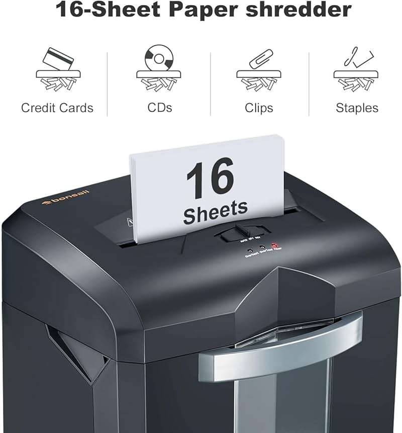 Bonsaii 16-Sheet Microcut Paper Shredder, 60-Minute Home Office Heavy Duty Shredder for CD/Credit Card, P-4 Level with 6-Gal Pullout Bin (C149-D) - Image 4