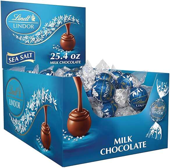 Lindt LINDOR Sea Salt Milk Chocolate Truffles, Milk Chocolate Candy with Smooth, Melting Truffle Center, 25.4 oz, 60 Count - Image 1