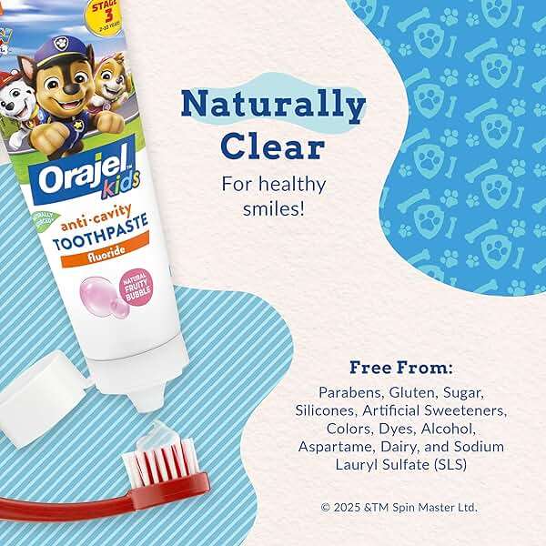 Orajel Kids Paw Patrol Anti-Cavity Fluoride Toothpaste, Natural Fruity Bubble Flavor, 4.2oz Tube - Image 4