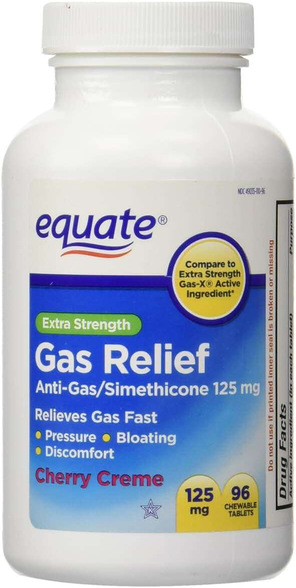 Extra Strength Gas Relief, Simethicone 125mg, 96 Chewable Tablets, Cherry Creme Flavor By Equate, Compare to Extra Strength Gas-X - Image 1