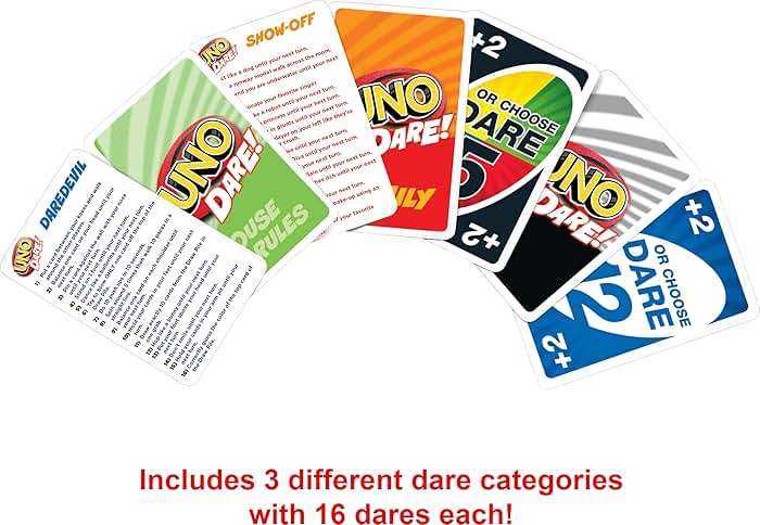 Mattel Games UNO Dare Card Game for Families & Parties Featuring Challenging & Silly Dares from 3 Different Categories - Image 4