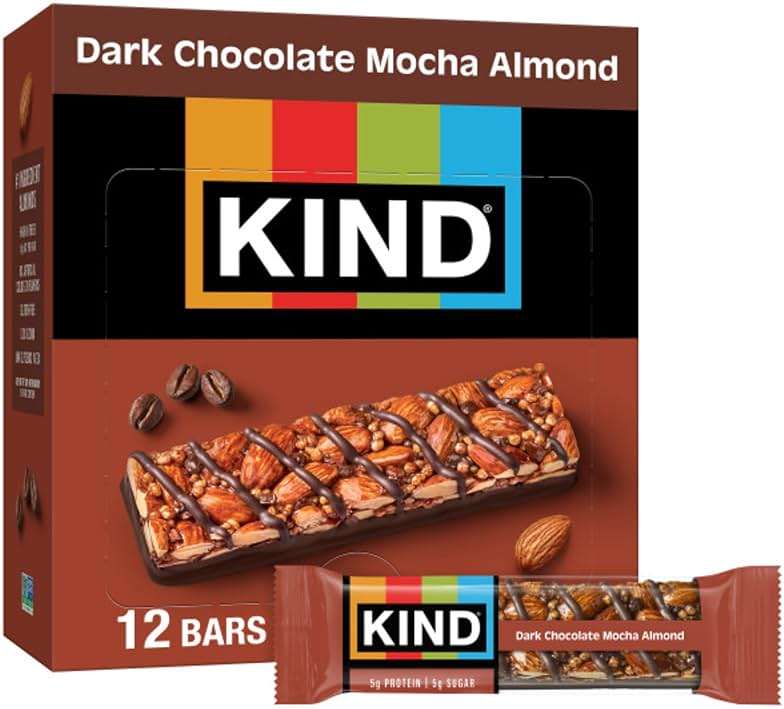 KIND Bars, Dark Chocolate Mocha Almond, Healthy Snacks, Gluten Free, Low Sugar, 5g Protein, 12 Count - Image 1