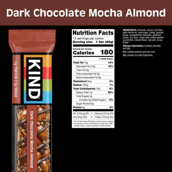 KIND Bars, Dark Chocolate Mocha Almond, Healthy Snacks, Gluten Free, Low Sugar, 5g Protein, 12 Count - Image 3