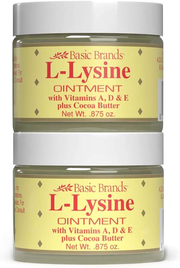 Basic Brands - L-Lysine Ointment - 0.875 oz - Lysine Cold Sore Treatment and Blister Relief - Soothes Chapped Lips and Dry Skin – 2-Pack - Image 1