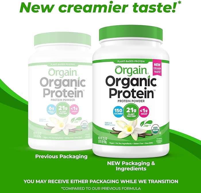 Orgain Organic Vegan Protein Powder, Vanilla Bean - 21g Plant Protein, 6g Prebiotic Fiber, No Lactose Ingredients, No Added Sugar, Non-GMO, for Shakes & Smoothies, 2.03 lb (Packaging May Vary) - Image 3