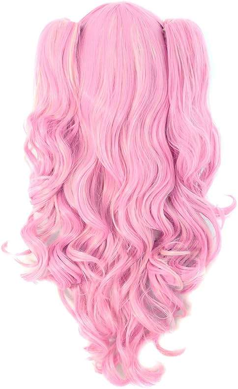 MapofBeauty Multi-color Lolita Long Curly Clip on synthetic Ponytails Cosplay Wig (Pink/Blonde) - Image 2