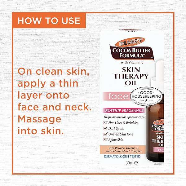Palmer's Cocoa Butter Formula Moisturizing Skin Therapy Oil for Face with Vitamin E, C & 10 Pure Facial Oils Blend, Rosehip Oil Fragrance, 1 Ounce - Image 10