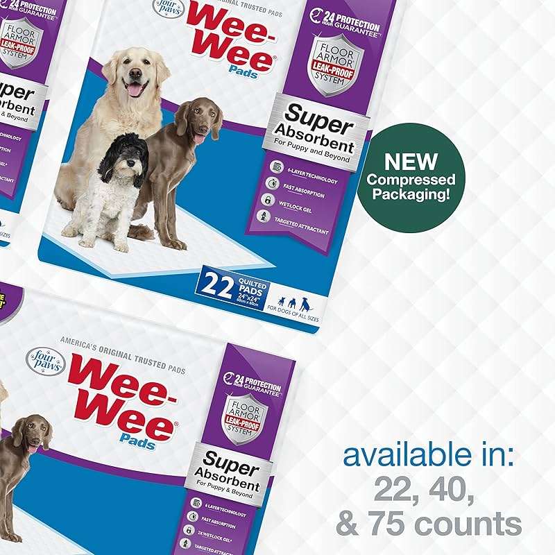 Four Paws Wee-Wee Super Absorbent Unscented Pee Pads for Dogs & Puppies with Insta-Rise Border, Leak-Proof Dog Housebreaking Potty Training Floor Protection, 24" x 24", 75 Count (Packaging May Vary) - Image 8