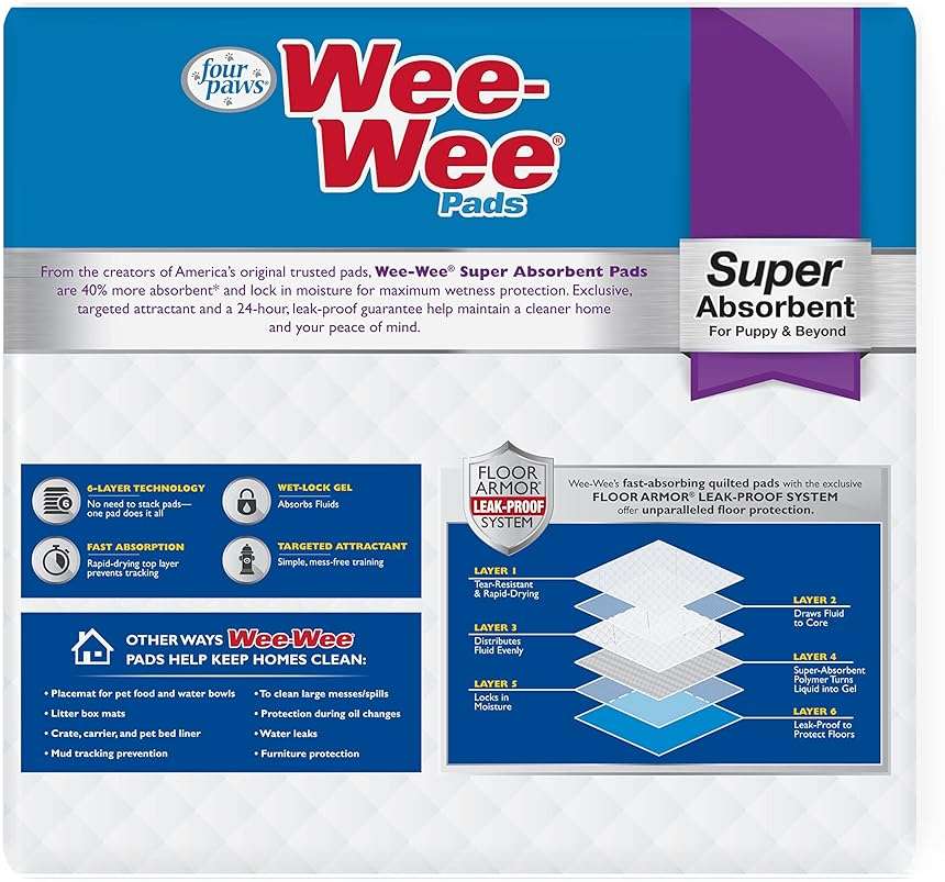 Four Paws Wee-Wee Super Absorbent Unscented Pee Pads for Dogs & Puppies with Insta-Rise Border, Leak-Proof Dog Housebreaking Potty Training Floor Protection, 24" x 24", 75 Count (Packaging May Vary) - Image 9