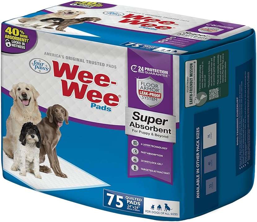 Four Paws Wee-Wee Super Absorbent Unscented Pee Pads for Dogs & Puppies with Insta-Rise Border, Leak-Proof Dog Housebreaking Potty Training Floor Protection, 24" x 24", 75 Count (Packaging May Vary) - Image 10