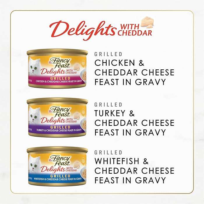 Purina Fancy Feast Delights with Cheddar Grilled Chicken, Turkey or Whitefish and Cheddar Cheese Feast in Gravy Wet Cat Food Variety Pack - (Pack of 24) 3 oz. Cans - Image 3