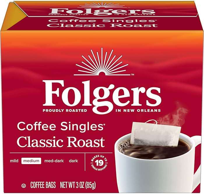 Folgers Coffee Singles Classic Roast Medium Roast Coffee, 19 Count (Pack of 1) - Image 1