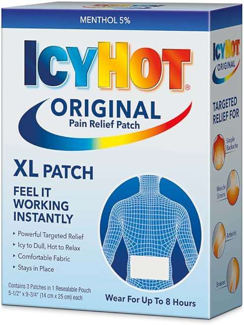 Icy Hot Original Pain Relief Patch, XL Size Comfortable Fabric Patches with Menthol 5%, Ice and Heat Contrast Therapy for Large Areas Including Backaches, Joints, Muscle Strains and Arthritis, 3 ct. - Image 6