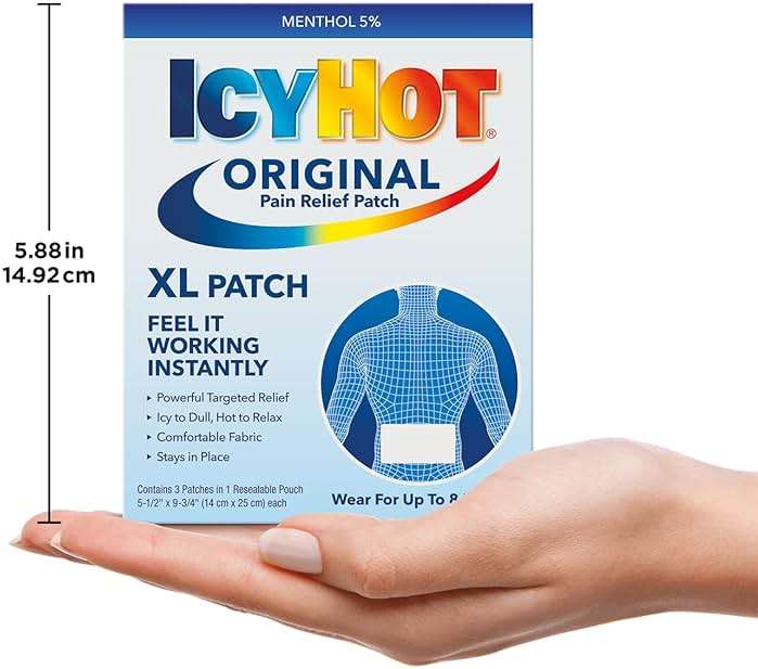 Icy Hot Original Pain Relief Patch, XL Size Comfortable Fabric Patches with Menthol 5%, Ice and Heat Contrast Therapy for Large Areas Including Backaches, Joints, Muscle Strains and Arthritis, 3 ct. - Image 7