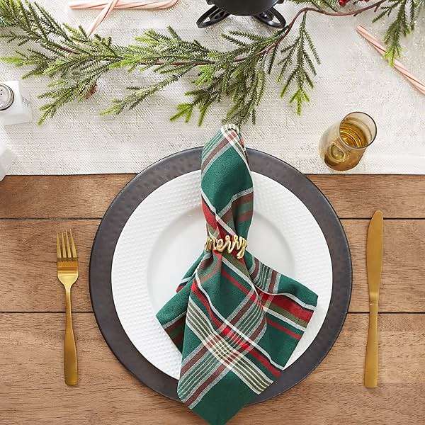 DII Holiday Kitchen and Table Décor Christmas Cloth Square Napkin Set, Dark Green Plaid, 6 Count - Image 6
