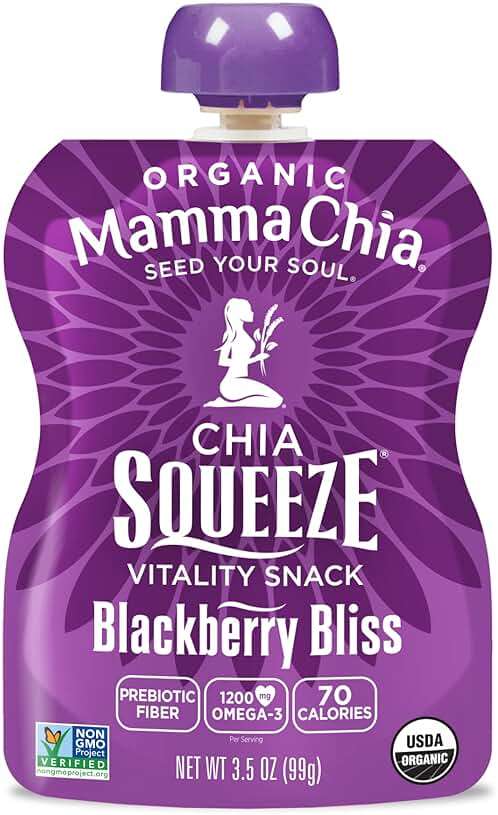 Mamma Chia Organic Vitality Squeeze Snack, Blackberry Bliss, 24- 3.5 Ounce Chia Pouches. USDA Organic, Non-GMO, Vegan, Gluten Free, and Kosher. Fruit and Vegetables with only 70 Calories - Image 3