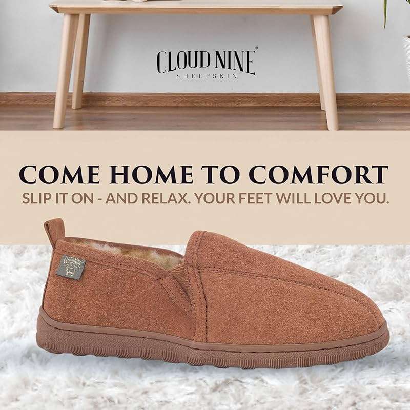 Rj's Fuzzies Cloud Nine Men’s Romeo Sheepskin House Slippers - Pull-on Suede Leather Upper with TPR Sole for Cozy Indoor & Light Outdoor Wear - Image 2
