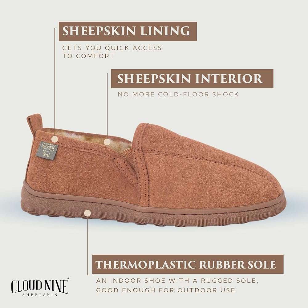 Rj's Fuzzies Cloud Nine Men’s Romeo Sheepskin House Slippers - Pull-on Suede Leather Upper with TPR Sole for Cozy Indoor & Light Outdoor Wear - Image 3