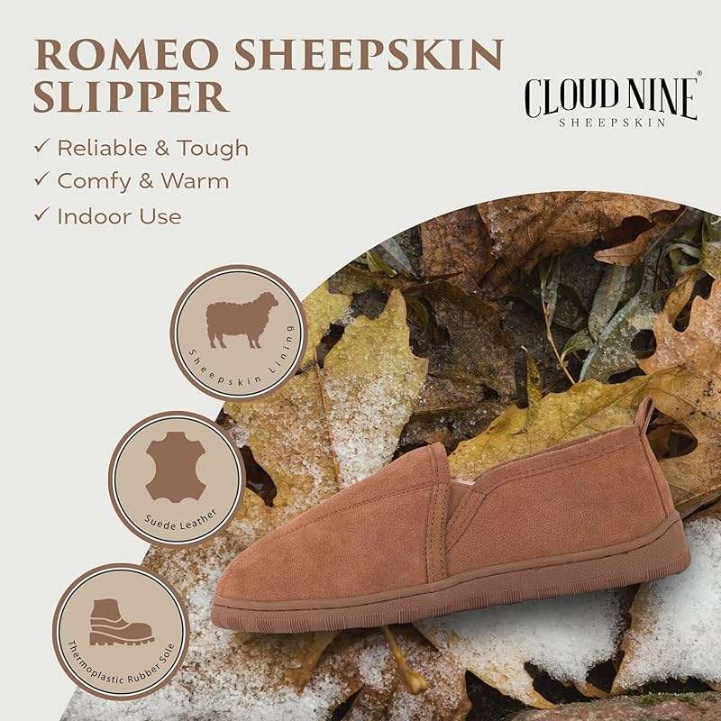 Rj's Fuzzies Cloud Nine Men’s Romeo Sheepskin House Slippers - Pull-on Suede Leather Upper with TPR Sole for Cozy Indoor & Light Outdoor Wear - Image 4