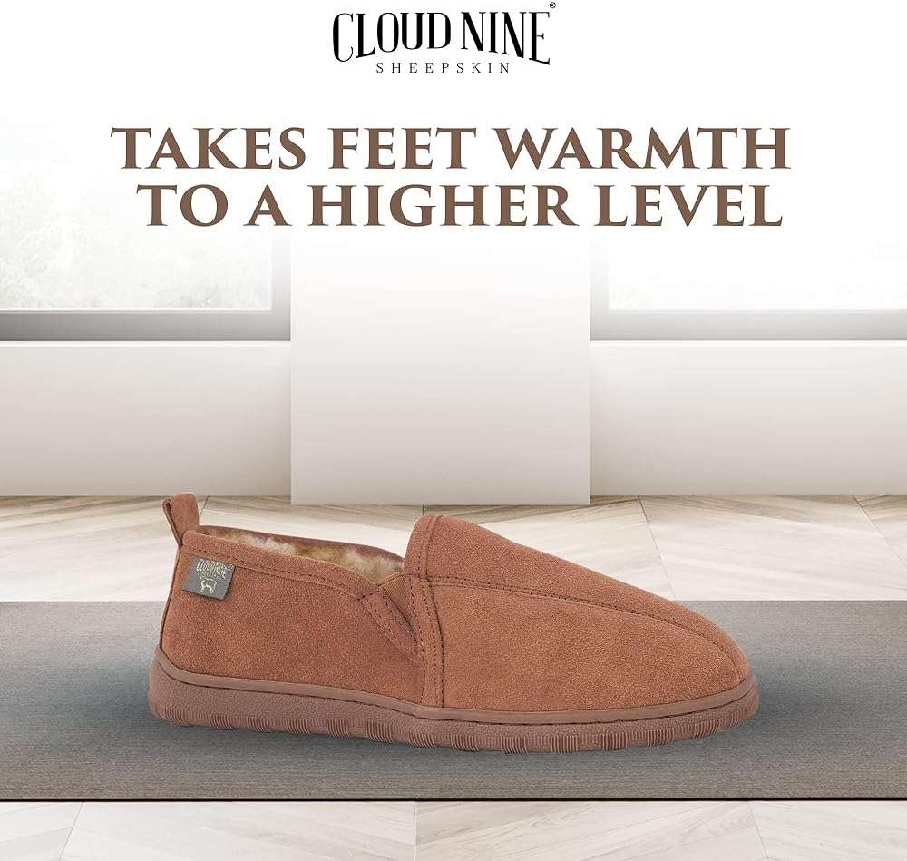 Rj's Fuzzies Cloud Nine Men’s Romeo Sheepskin House Slippers - Pull-on Suede Leather Upper with TPR Sole for Cozy Indoor & Light Outdoor Wear - Image 5