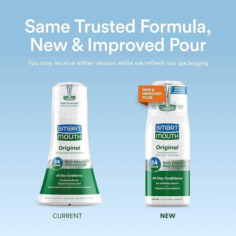 SmartMouth Original Zinc Activated Mouthwash - Instant Fresh Breath Mouthwash - Eliminates Bad Odors and Bad Breath - Alcohol-Free, Sugar-Free, Gluten-Free - Fresh Mint - 16 fl oz (2 Pack) - Image 2