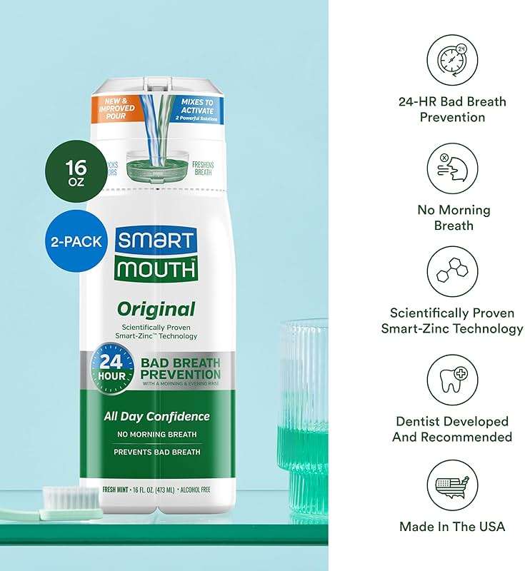 SmartMouth Original Zinc Activated Mouthwash - Instant Fresh Breath Mouthwash - Eliminates Bad Odors and Bad Breath - Alcohol-Free, Sugar-Free, Gluten-Free - Fresh Mint - 16 fl oz (2 Pack) - Image 5
