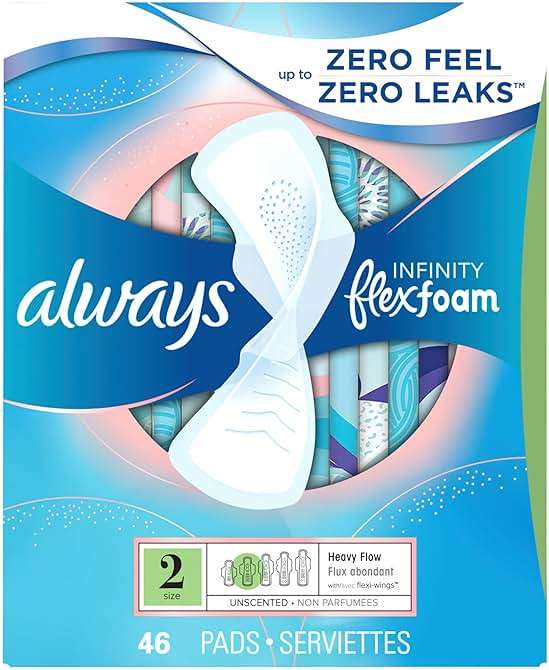 Always Infinity Feminine Pads for Women, Flexfoam Pads with Wings, Size 2, Heavy Absorbency, Unscented, 46 Count - Image 11
