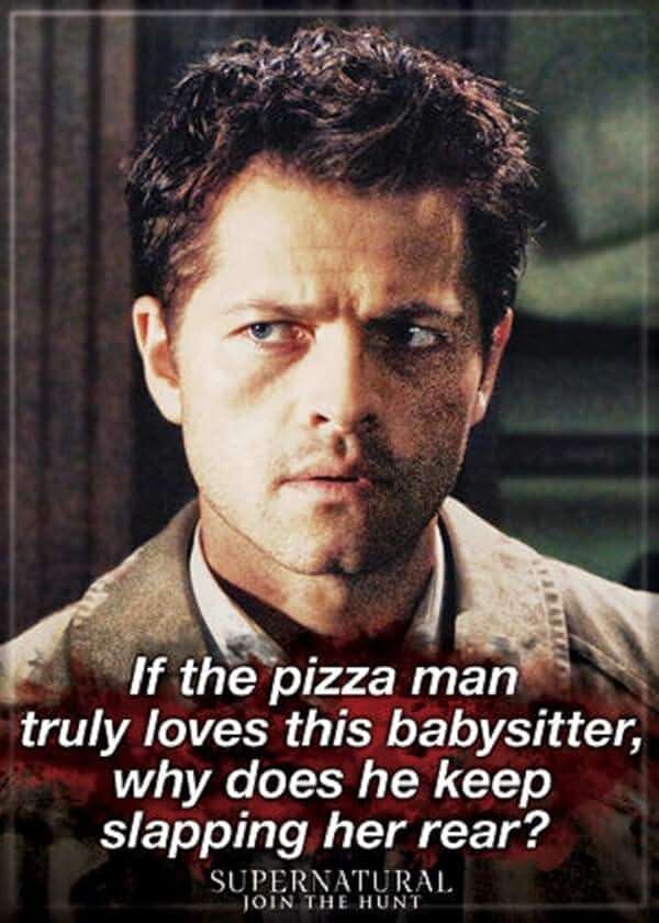 Ata-Boy Supernatural Magnet - Castiel Pizza 2.5" x 3.5" Magnet for Refrigerators, Whiteboards & Locker Decorations - Image 1