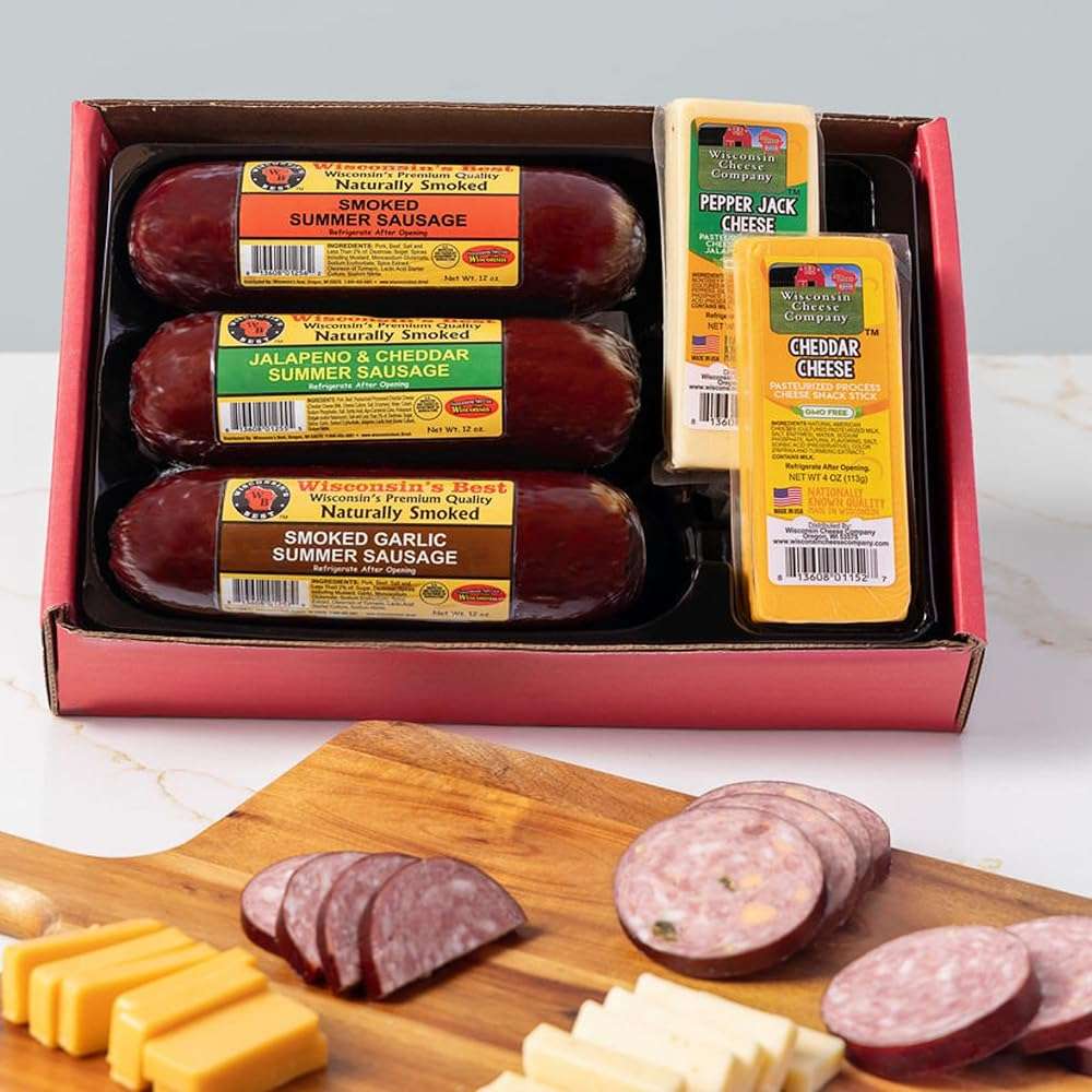 Wisconsin Cheese Company – Gourmet Cheese & Sausage Gift Box | 100% Wisconsin Cheese with Original, Garlic & Jalapeño Cheddar Summer Sausages | Perfect for Parties, Charcuterie Boards, and Holiday Gifts - Image 2