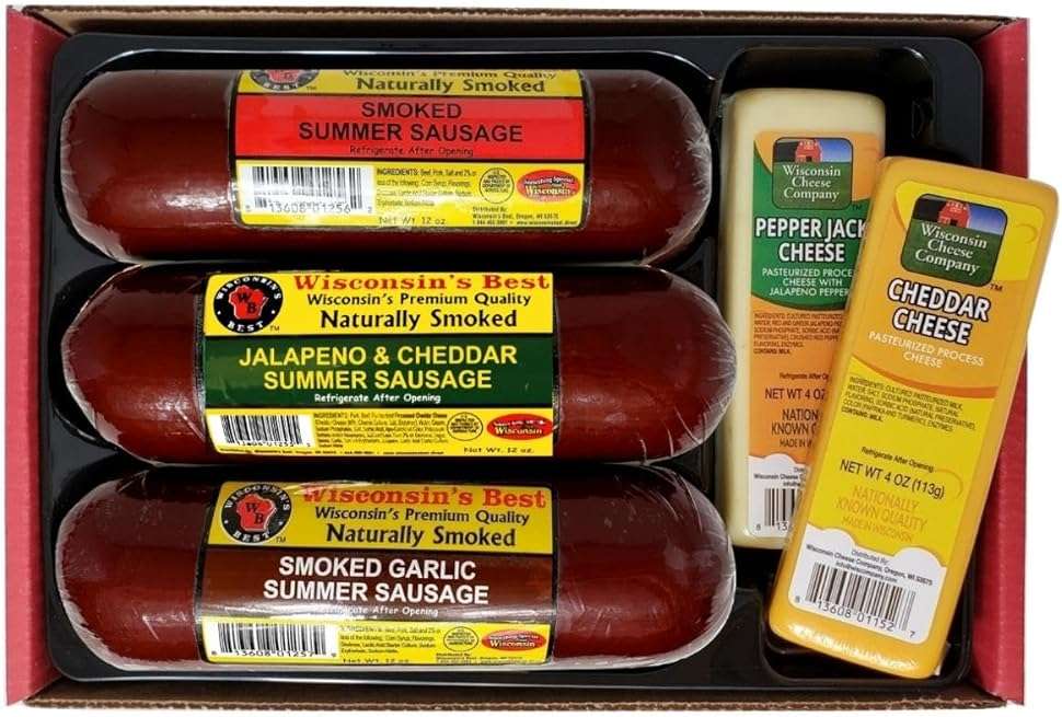 Wisconsin Cheese Company – Gourmet Cheese & Sausage Gift Box | 100% Wisconsin Cheese with Original, Garlic & Jalapeño Cheddar Summer Sausages | Perfect for Parties, Charcuterie Boards, and Holiday Gifts - Image 3