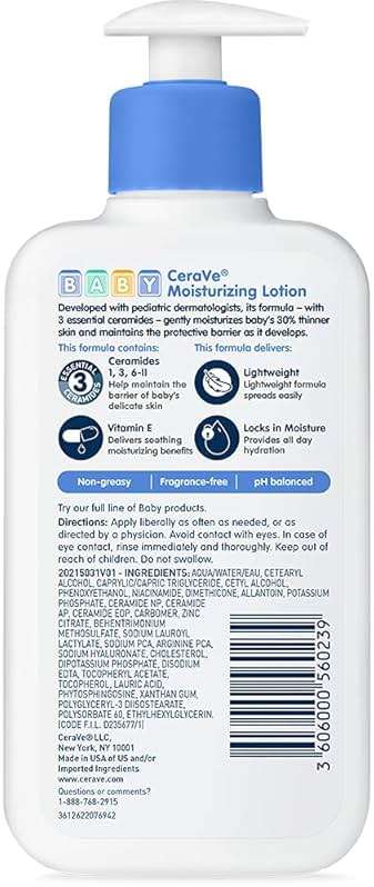 CeraVe Baby Lotion, Gentle Baby Skin Care with Ceramides, Niacinamide & Vitamin E, Fragrance, Paraben, Dye & Phthalates Free, Lightweight Moisturizer, 8 Ounce, Packaging May Vary - Image 8