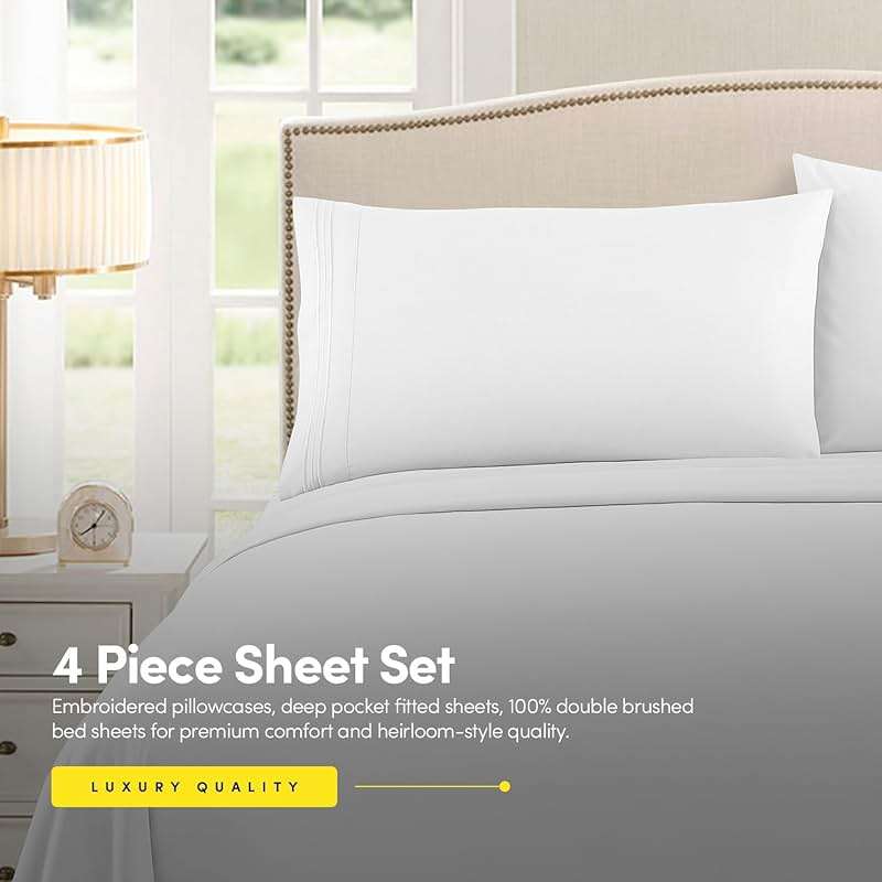 1500 Supreme Collection Queen Sheet Sets White - Luxury Hotel Bed Sheets and Pillowcase Set for Queen Mattress - Extra Soft, Elastic Corner Straps, Deep Pocket Sheets, Queen White - Image 5