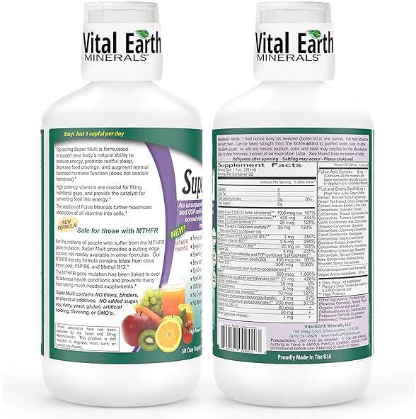 Vital Earth Minerals Super Multi – Liquid Multivitamins for Women, Men & Kids, Liquid Vitamins with Fulvic Acid for Better Absorption, MTHFR Support, 32 Oz + 1 Oz Cup - Image 2