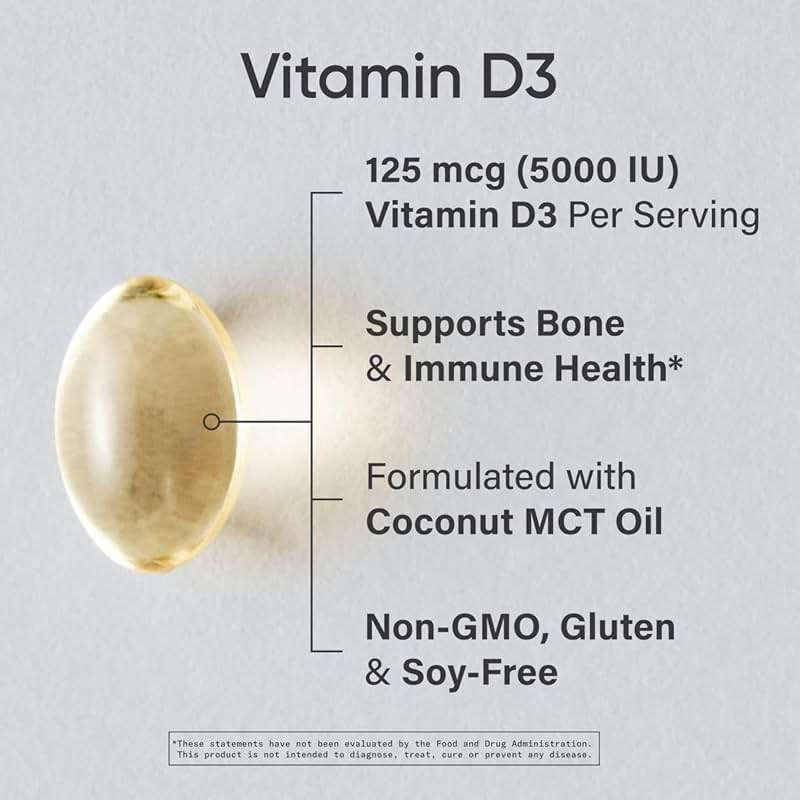 Sports Research Vitamin D3 5000 IU with Coconut MCT Oil - High Potency Vitamin D Supplement for Immune & Bone Support - Non-GMO Verified, Gluten & Soy Free – 125mcg, 360 Liquid Softgels - Image 2