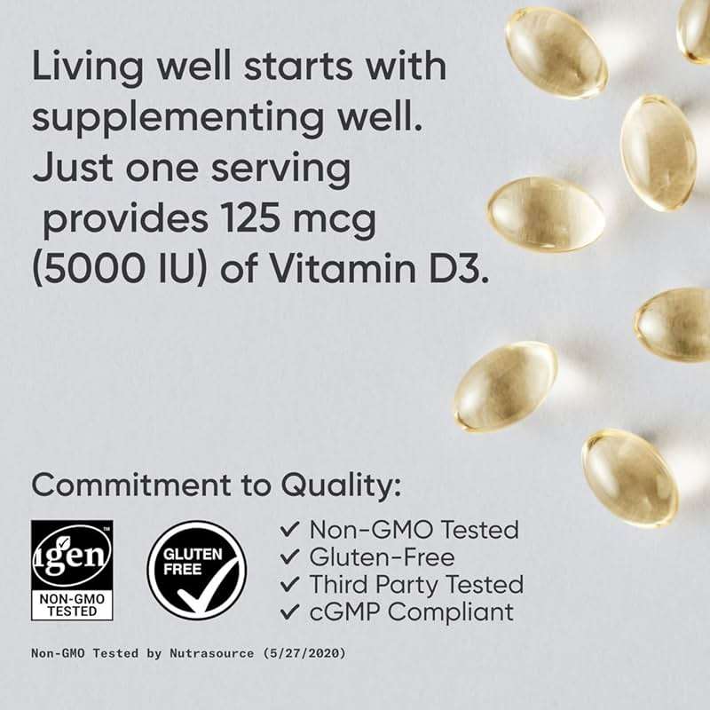 Sports Research Vitamin D3 5000 IU with Coconut MCT Oil - High Potency Vitamin D Supplement for Immune & Bone Support - Non-GMO Verified, Gluten & Soy Free – 125mcg, 360 Liquid Softgels - Image 4