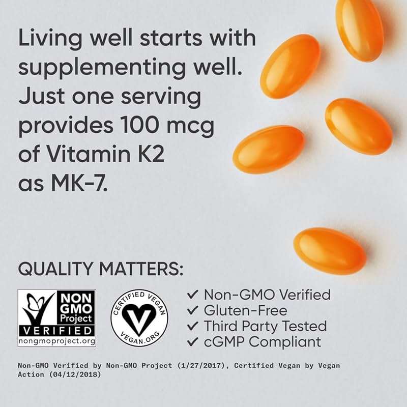 Sports Research® Vitamin K2 as MK-7 100mcg with Coconut MCT Oil - 60 Veggie Softgels (2 Month Supply) Vegan Certified, Non-GMO Verified, Gluten & Soy Free - Image 4