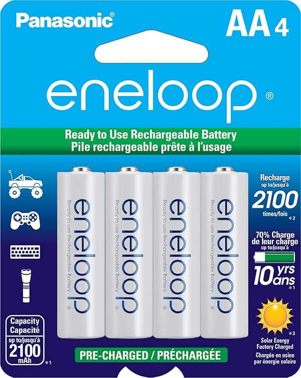 Eneloop Panasonic BK-3MCCA4BA AA 2100 Cycle Ni-MH Pre-Charged Rechargeable Batteries, 4-Battery Pack - Image 1