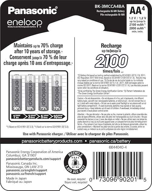 Eneloop Panasonic BK-3MCCA4BA AA 2100 Cycle Ni-MH Pre-Charged Rechargeable Batteries, 4-Battery Pack - Image 2